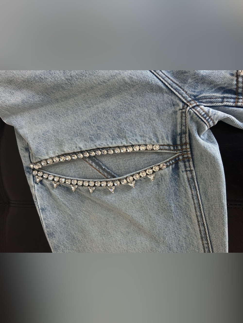 NWT AREA Crystal Slit Cotton Denim straight Leg Jeans 26 - Picture 8 of 14